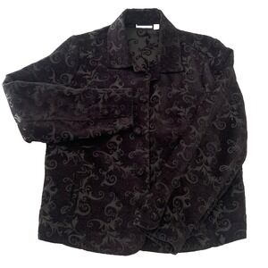 Croft & Barrow Jacket Womens L Black Velvet‎ Floral Damask Baroque Chic Goth